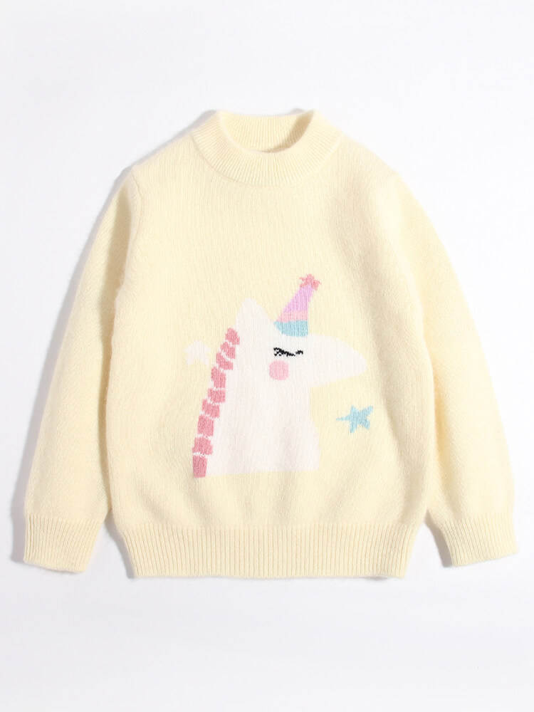 Kids Soft Yellow Unicorn Cashmere Crewneck Pullover Sweater